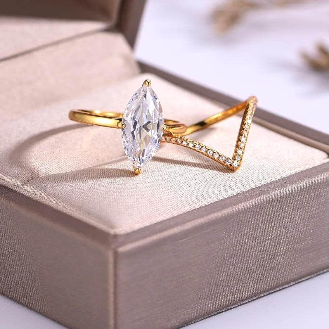 S925 Sterling Silvery Marquise Cut 3pcs Ring