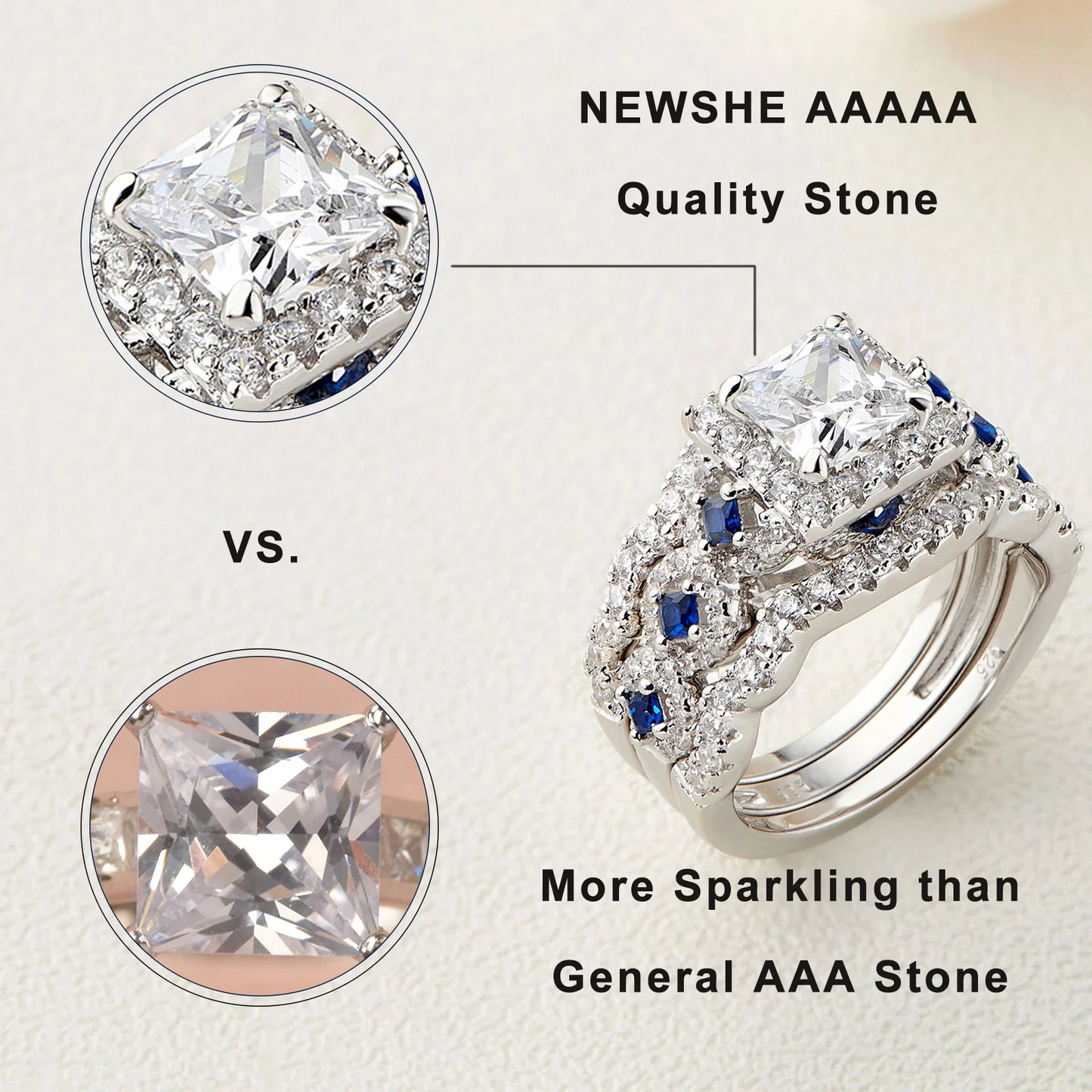 3-Piece Rings Set  925 Silver