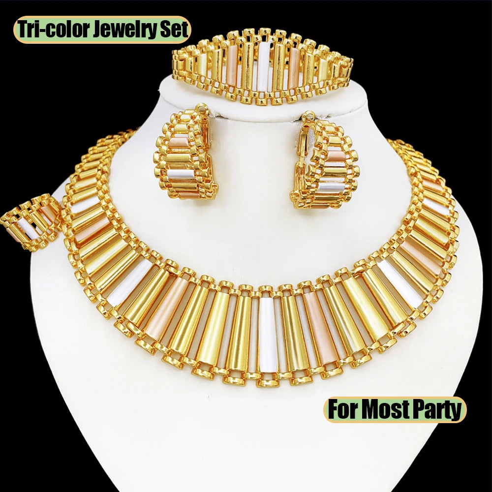GZJPEI Geometric Striped Jewelry Set 18K Gold Plated Hollow Out