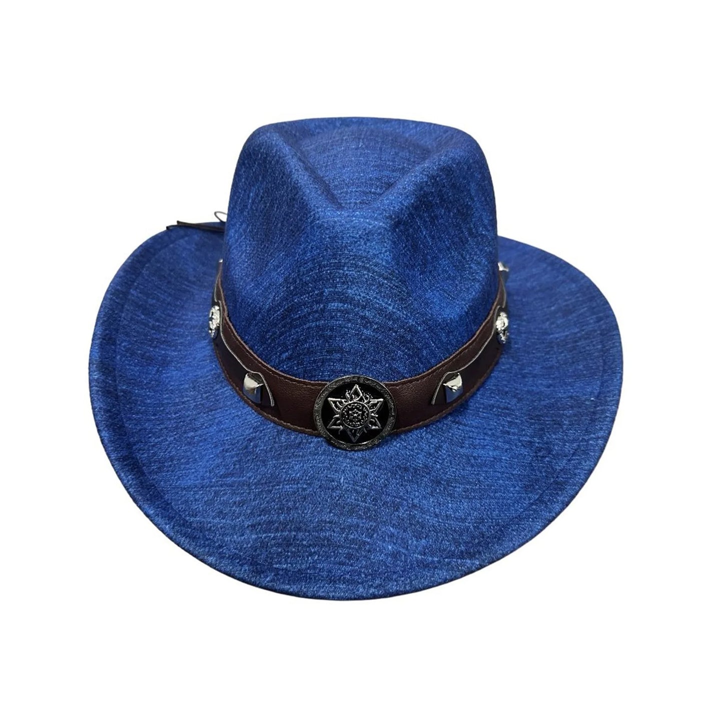Denim Cowboy Hat With Wide Brim And Badge Belt