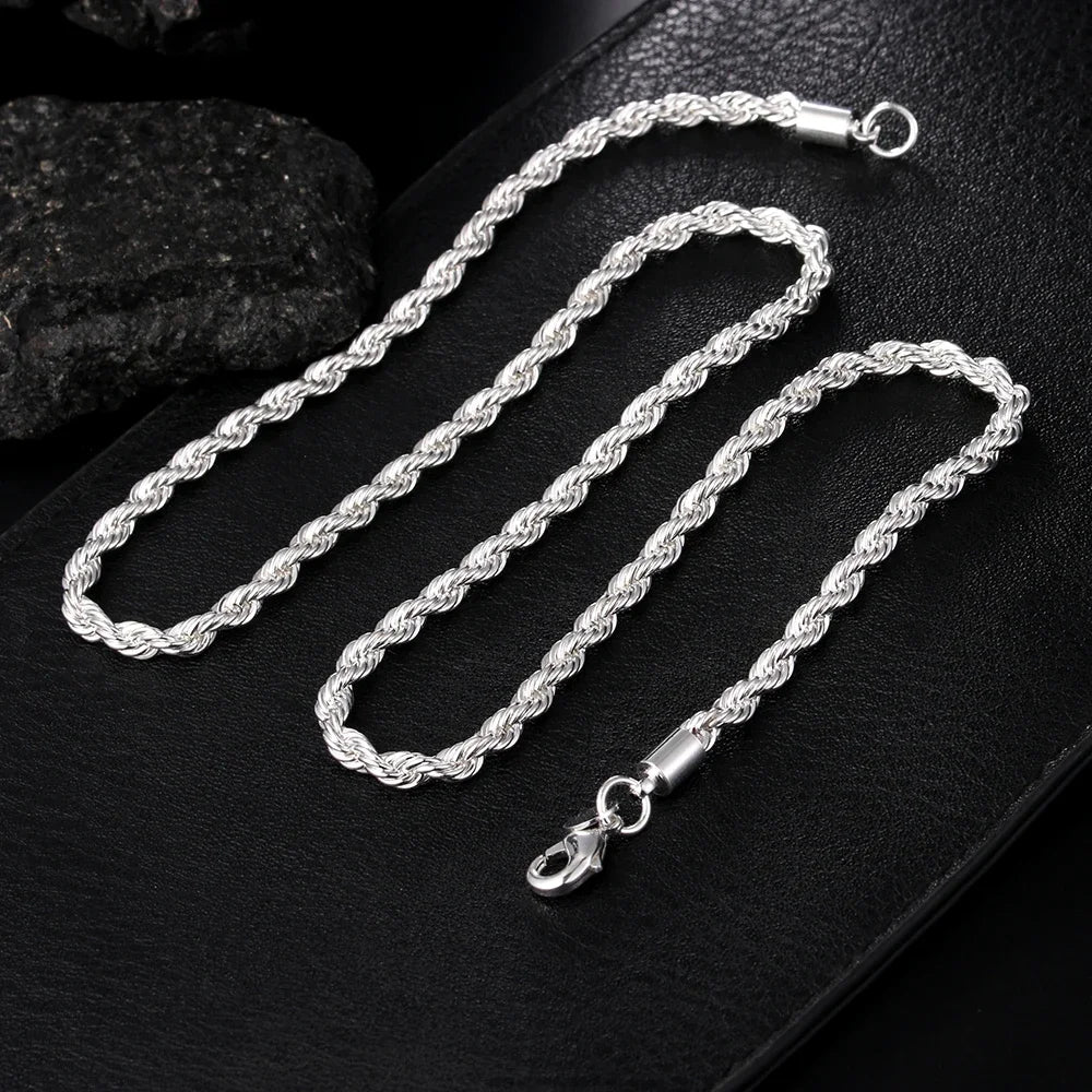 Rope Chain Necklace Stainless Silver 925