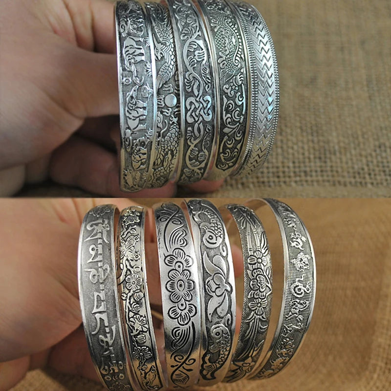Tibetan Silver Bracelet Vintage Elephant Flower