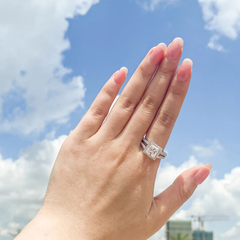 925 Moissanite Engagement Ring Wedding Band