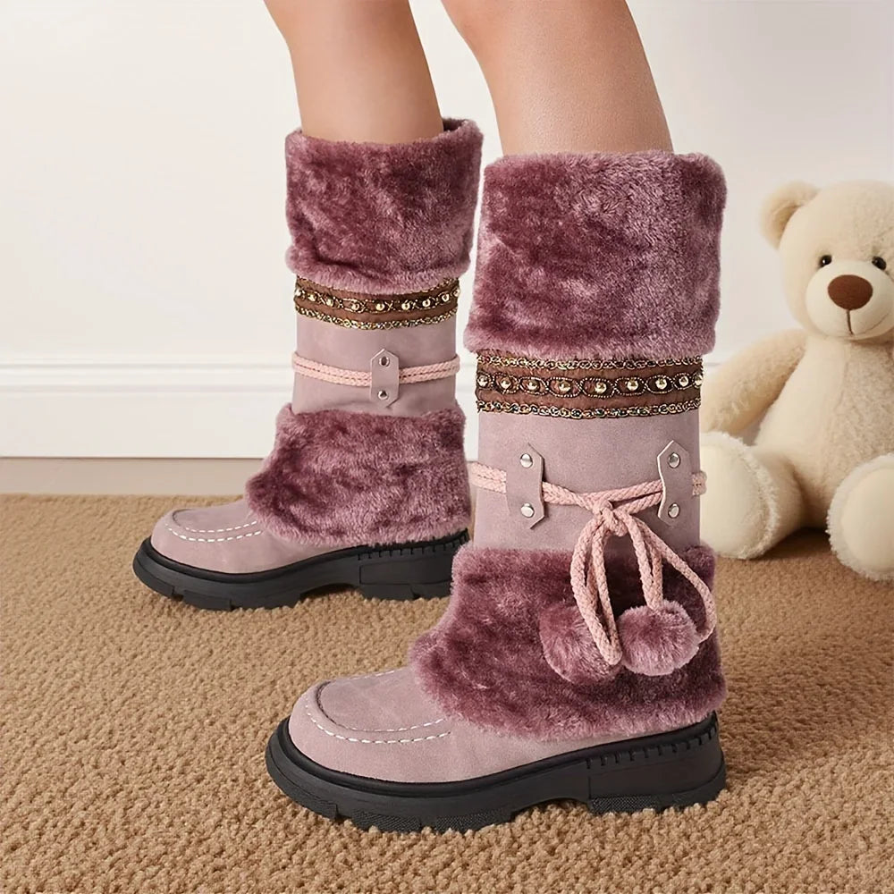 Women Snow Boots Platform Faux Fur Lining