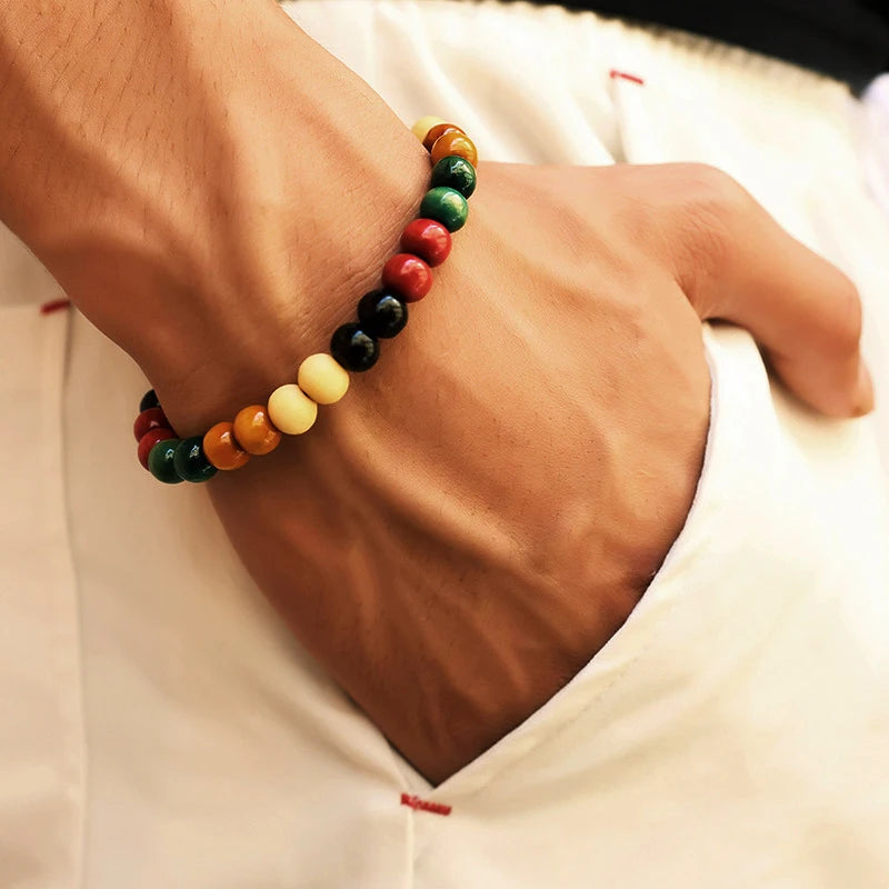 Volcanic Stone Lava Wood Beaded Bracelet Tibetan Buddhist Unisex Gift