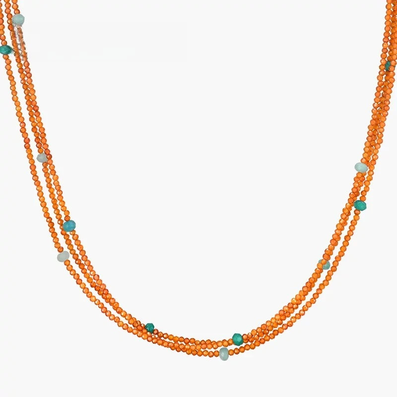 Silver Necklace With Beaded Artificial Gemstones Fashion