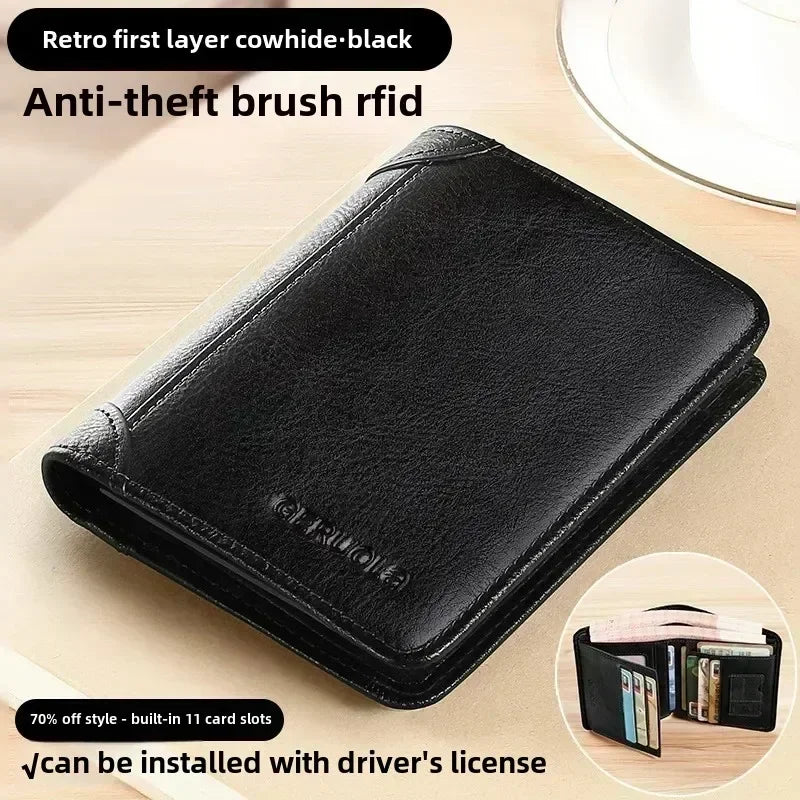Genuine Leather RFID Blocking Trifold Wallet