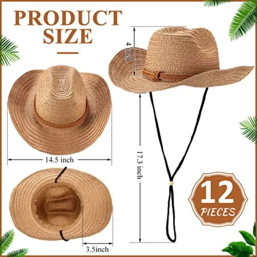 Straw Cowboy Hats for Women and Men Wide Brim