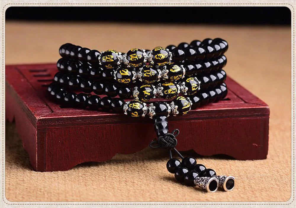 Obsidian Bracelet 108 Beads Buddhist Jewelry Hand Chain