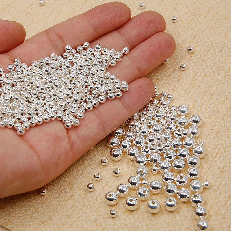 NONECN 925 Sterling Silver Round Beads Spacer Beads For Jewelry