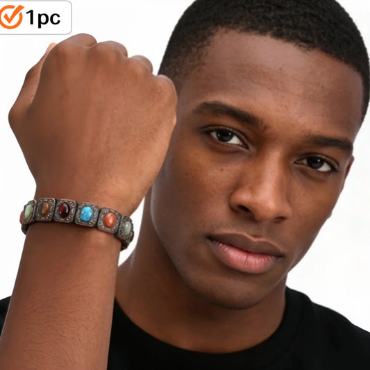 Copper Magnetic Bracelet With Turquoise Stones Unisex Adjustable