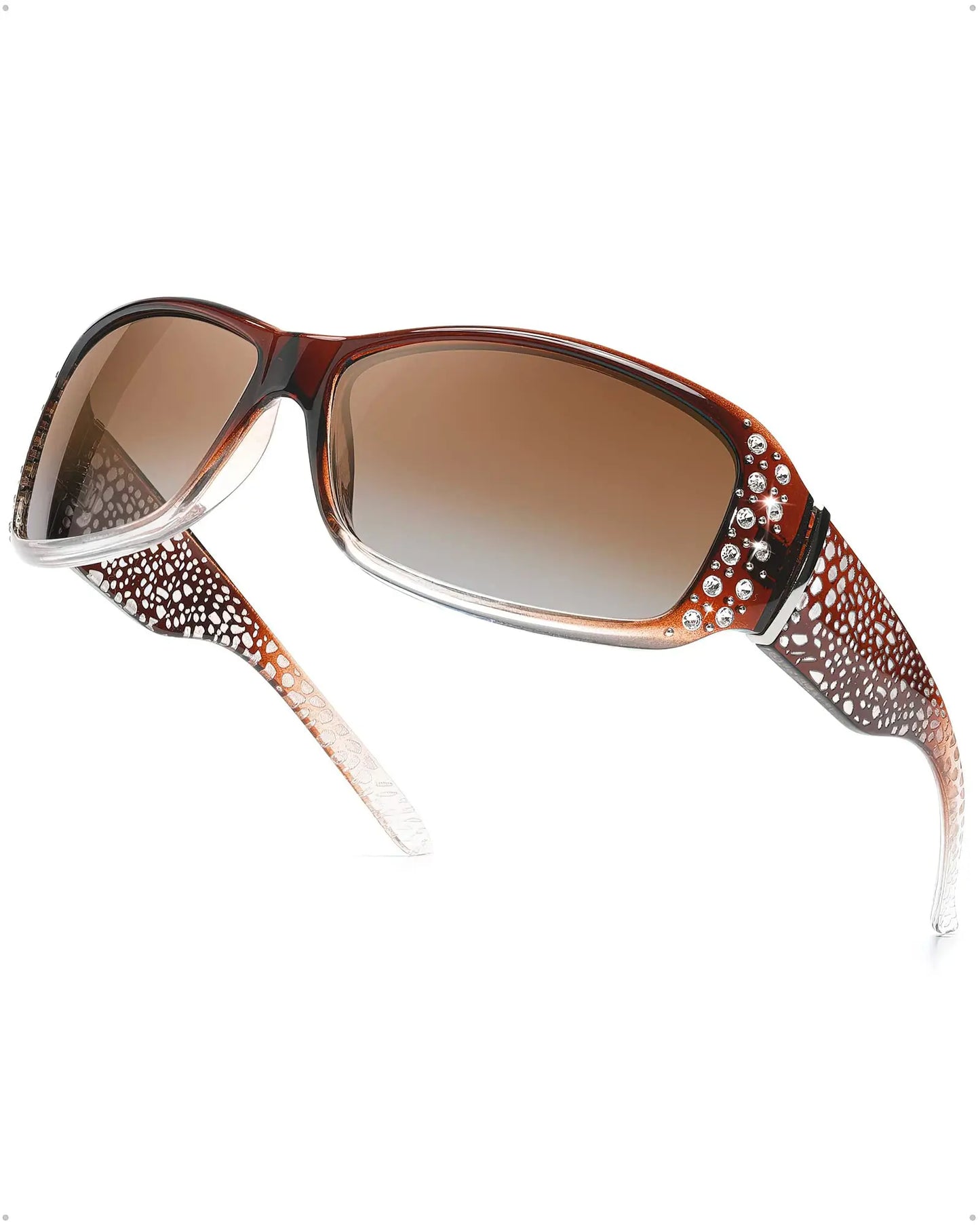 Polarized Rhinestone Wraparound Sunglasses UV400 Protection