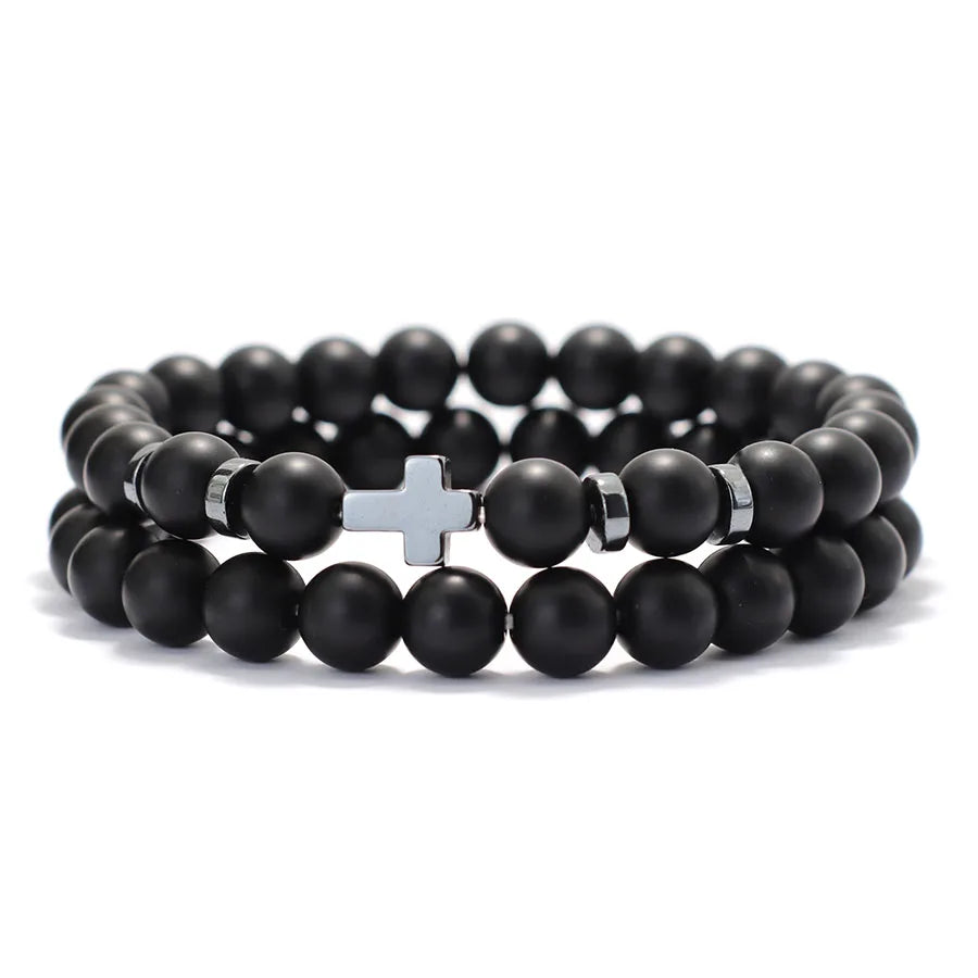 Bracelet Set Natural Wenge Wooden Cross Beaded Wrap Jewelry