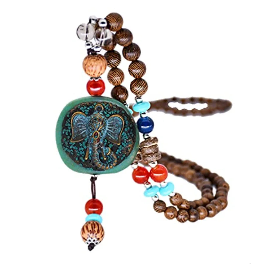 Vintage Necklace Turquoise Wood Beads Necklace Jewelry