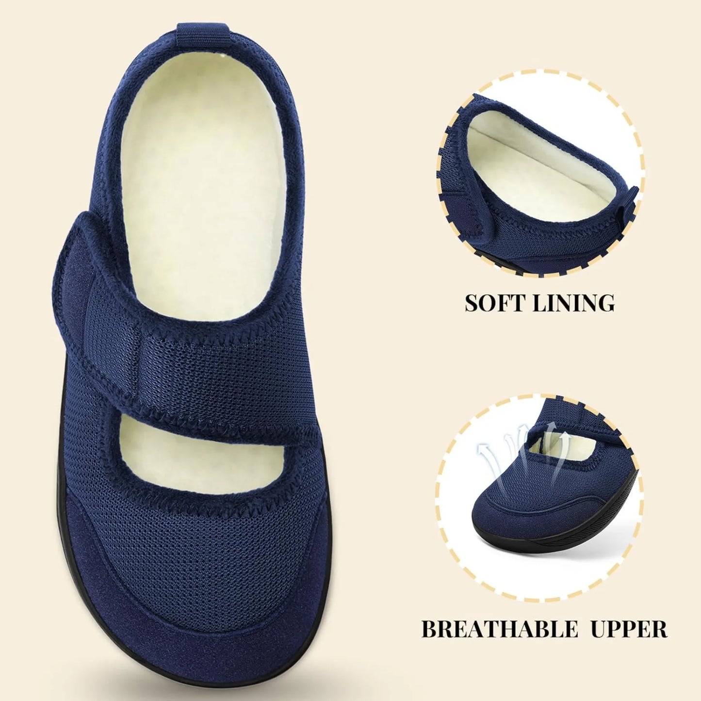 Womens Diabetic Slippers Wide Width Indoor Outdoor Shoes