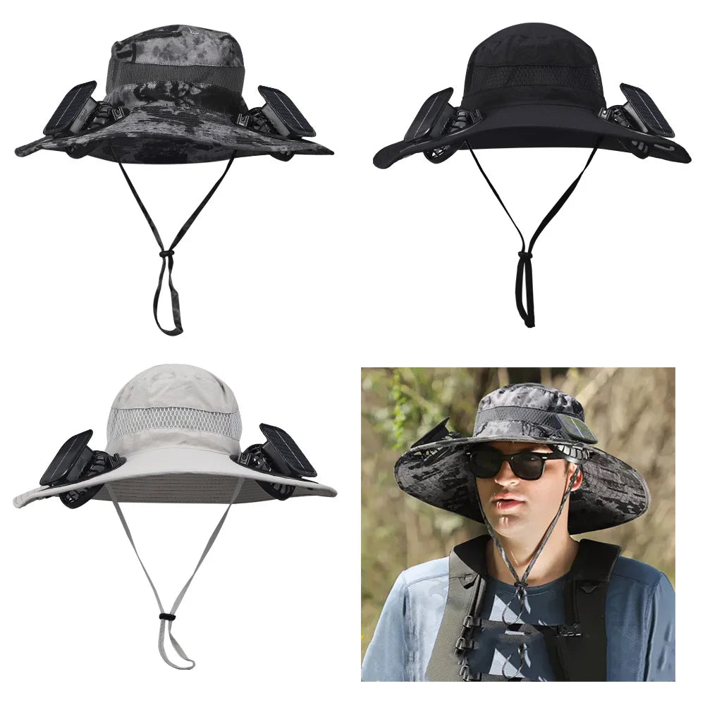 Hat Wide Brim Solar Fan Outdoor Fishing