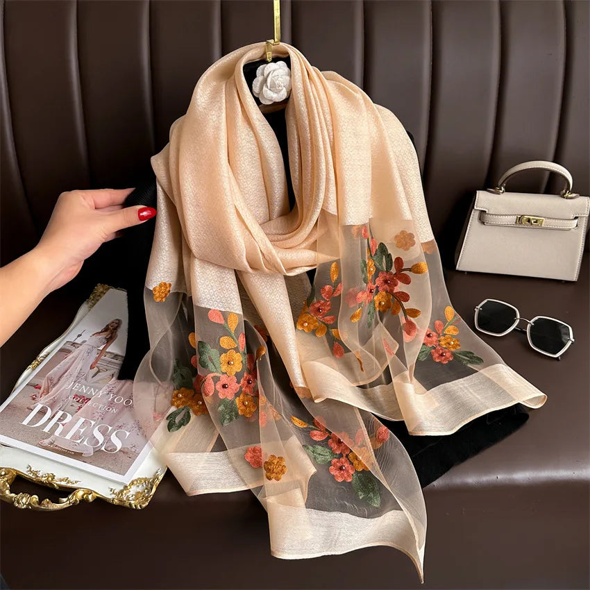 Scarf Embroidered Floral Print Wrap
