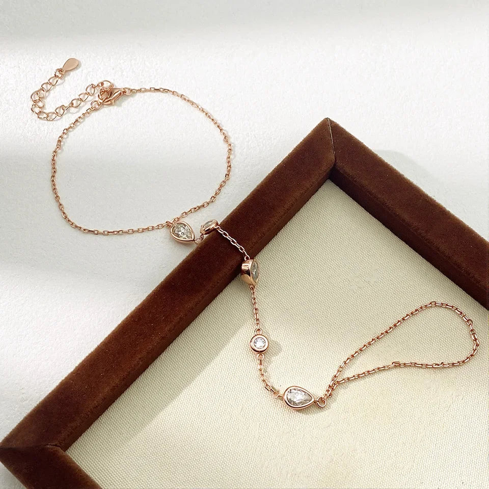 Bracelet Moissanite Finger Chain Bracelets  14-20cm Adjustable s925 Silver