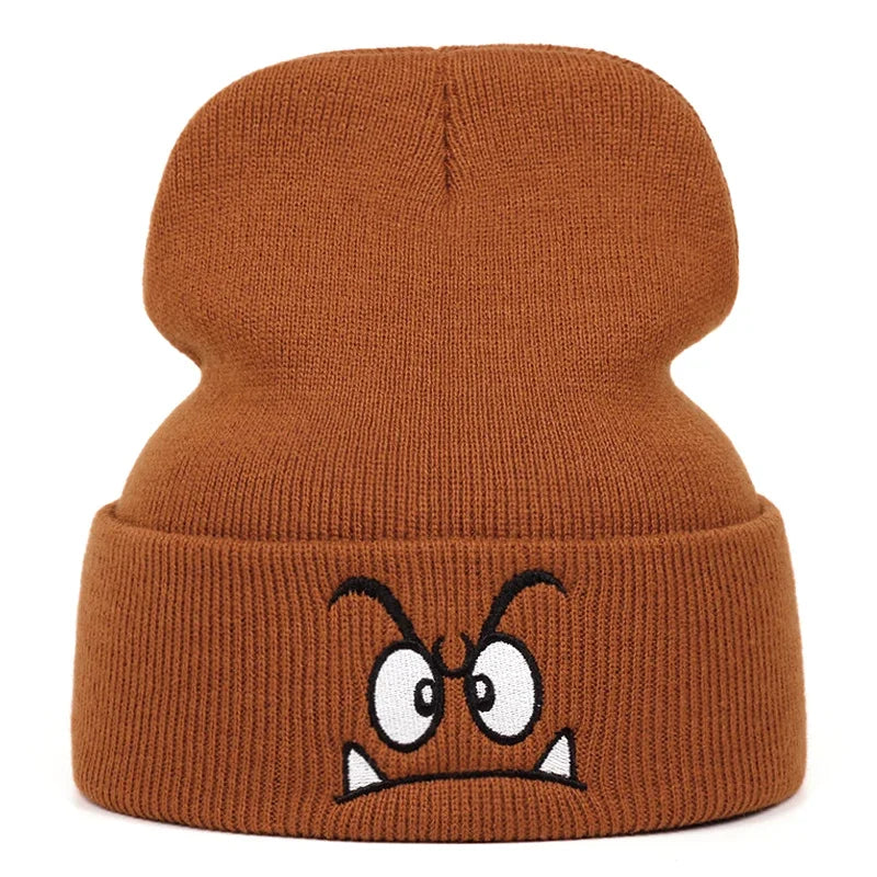 Knitted Angry Expression Acrylic Hat