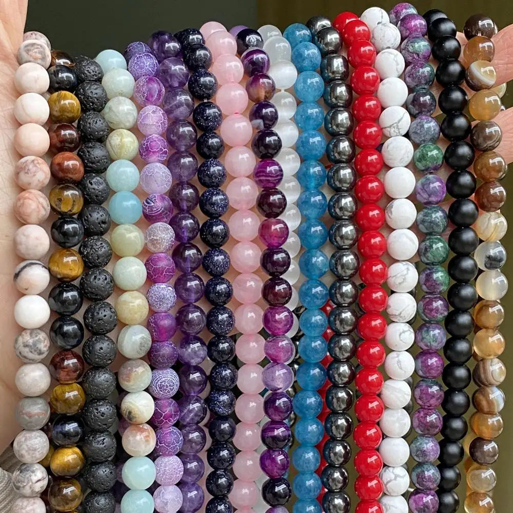 Natural Round Bead Mix Tiger Eye Amazonite Lava Turquoise Garnet
