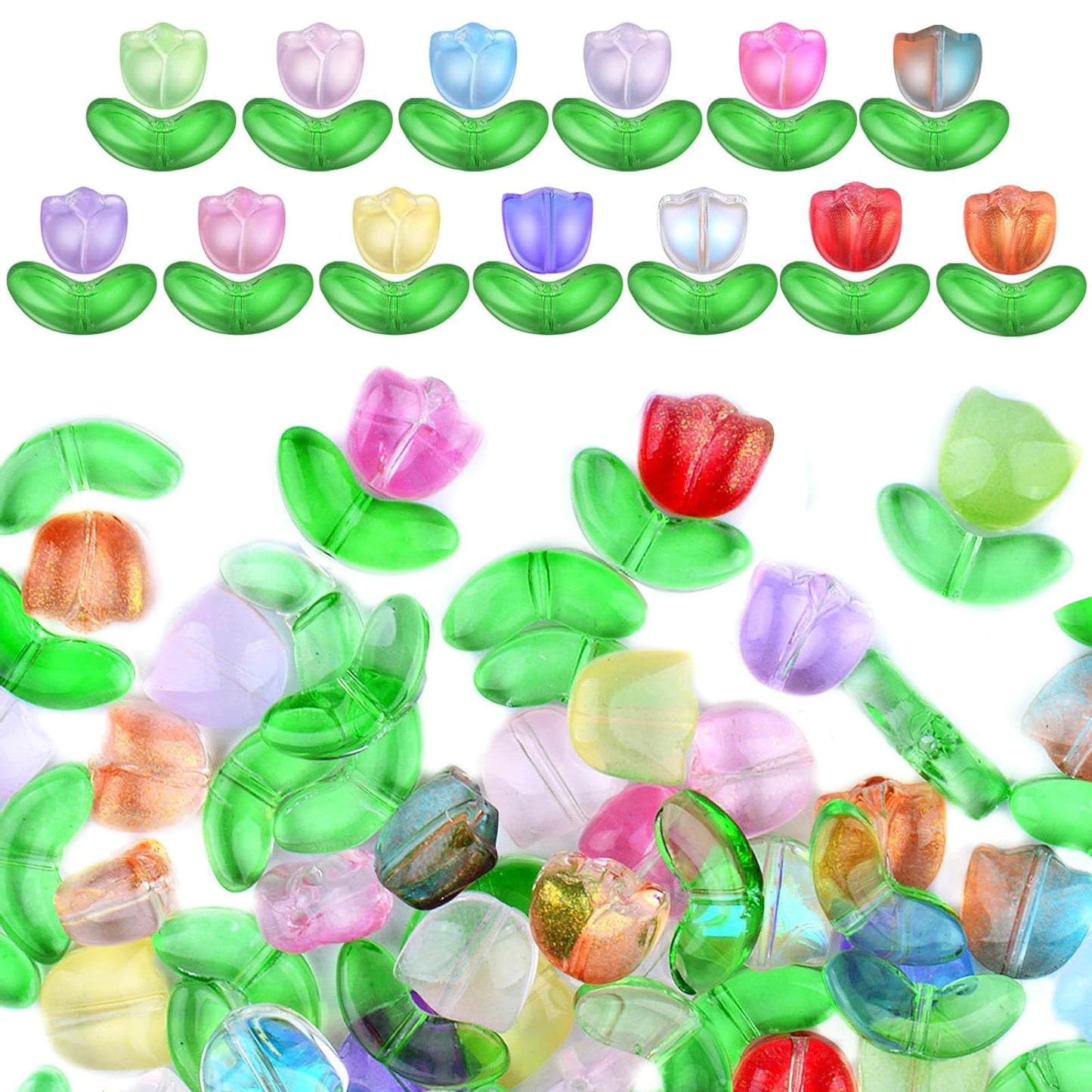 Tulip Glass Flower Beads 100pcs Mixed Colors For DIY Jewelry
