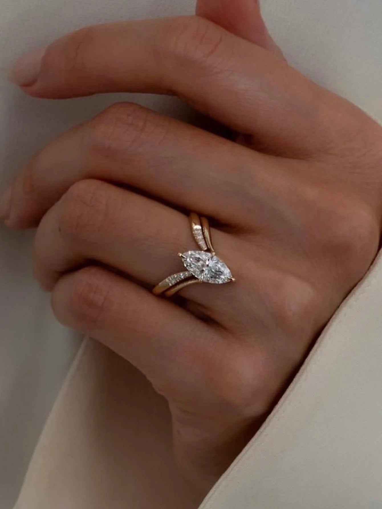 S925 Sterling Silver Marquise 2CT Moissanite 2P Ring