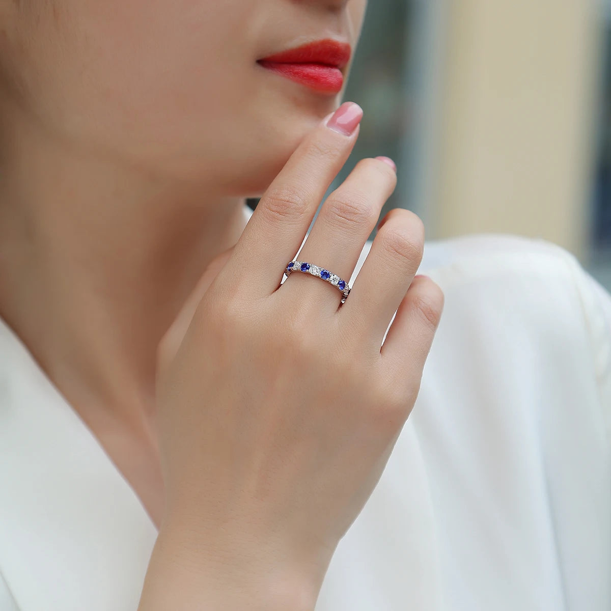 S925 Silver Ring Moissanite Sapphires 18K Gold Plated