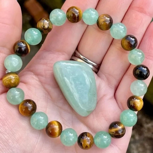 Money Attracting Bracelet, Wealth Luck Bracelet with Green Aventurine Tiger Eye