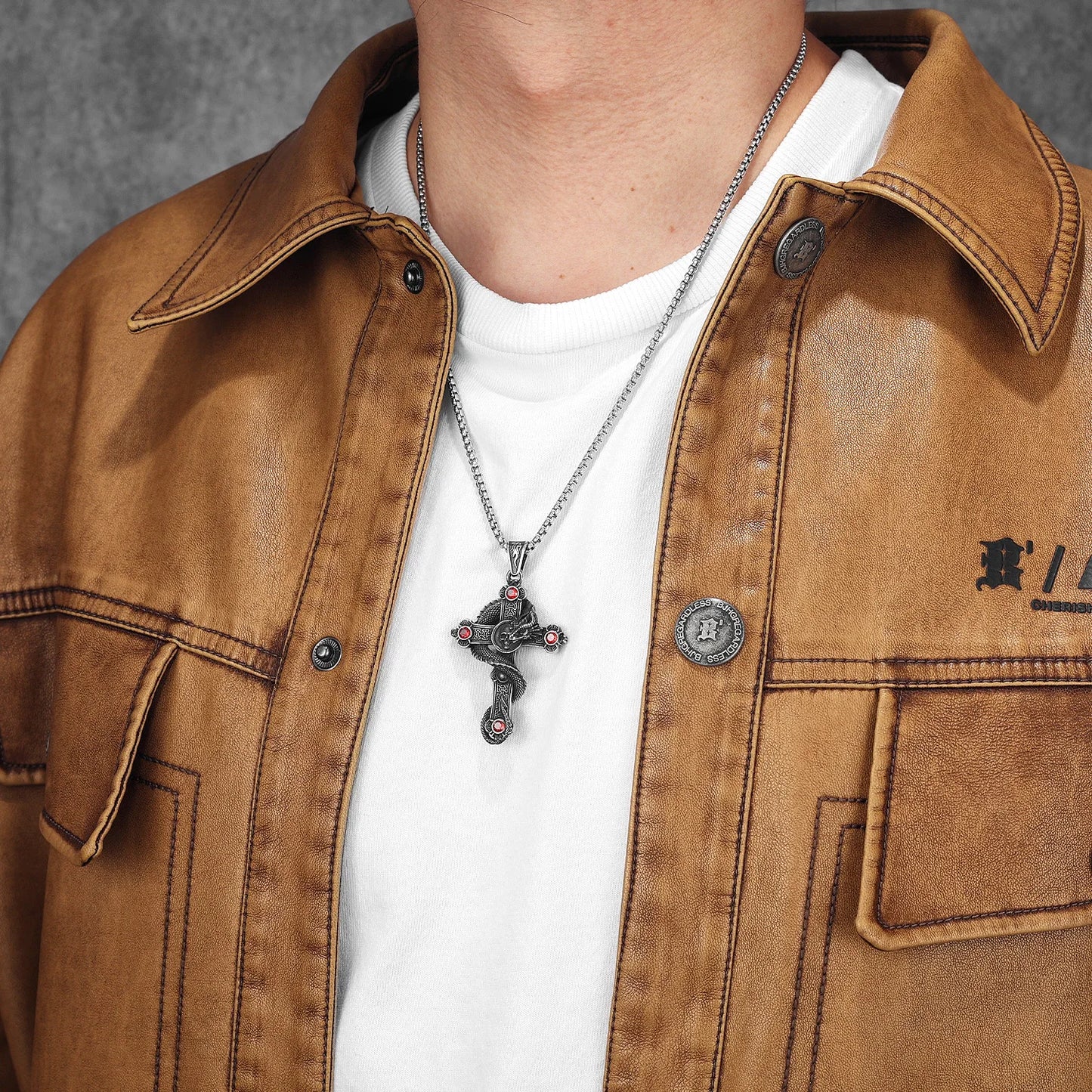 Necklace Dragon Cross Gemstone Pendant