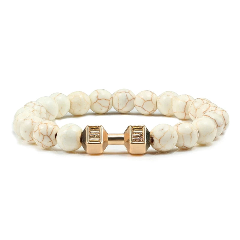 Bracelet Natural Volcanic Stone Matte Black Lave White Beads