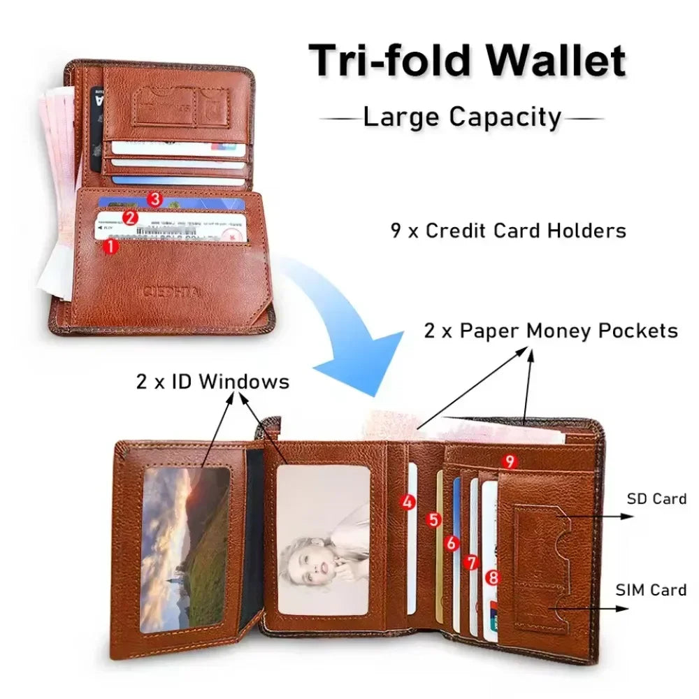 Genuine Leather RFID Blocking Trifold Wallet