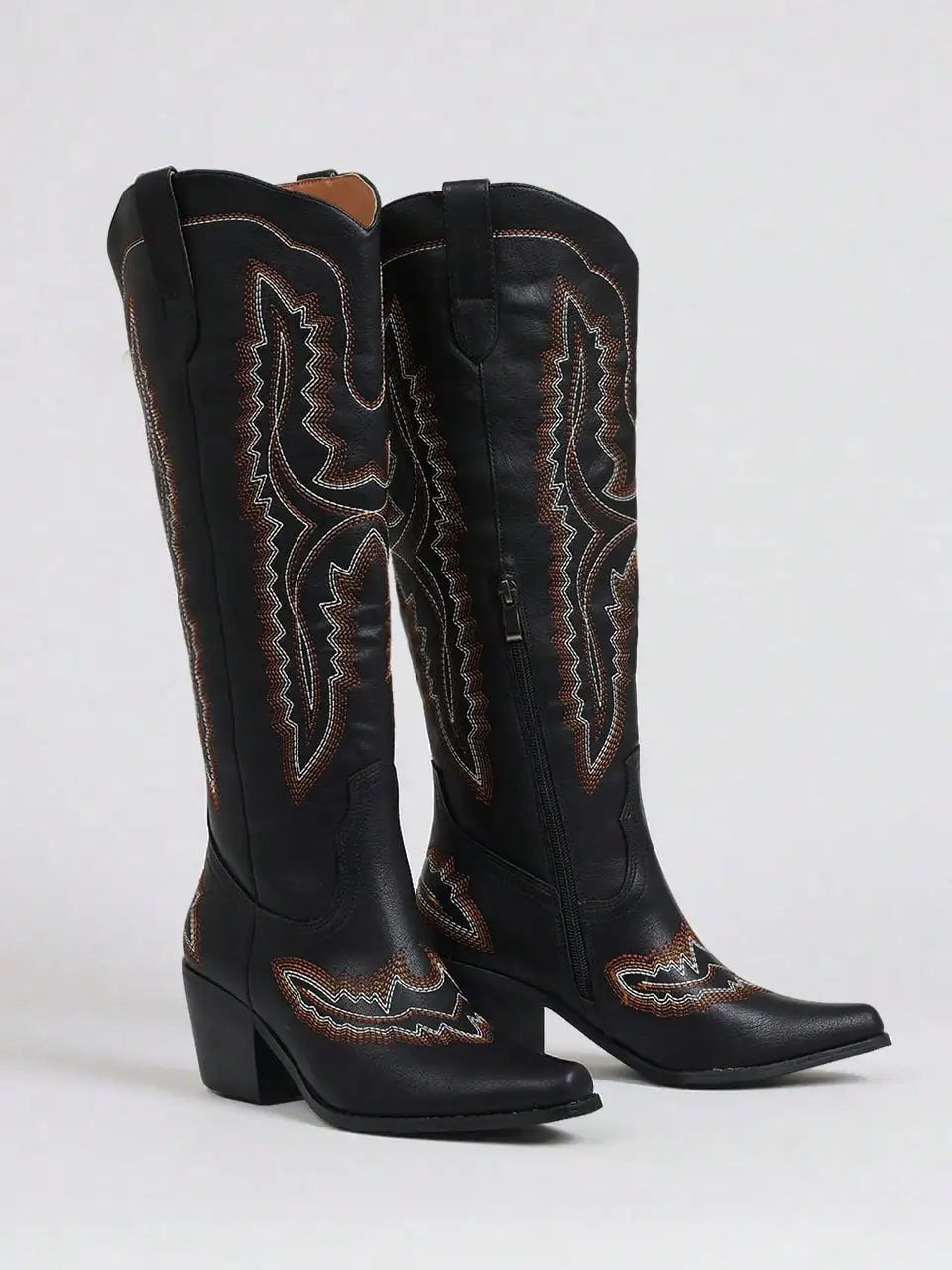 Boots For Women Point Toe Chunky Heels Knee High