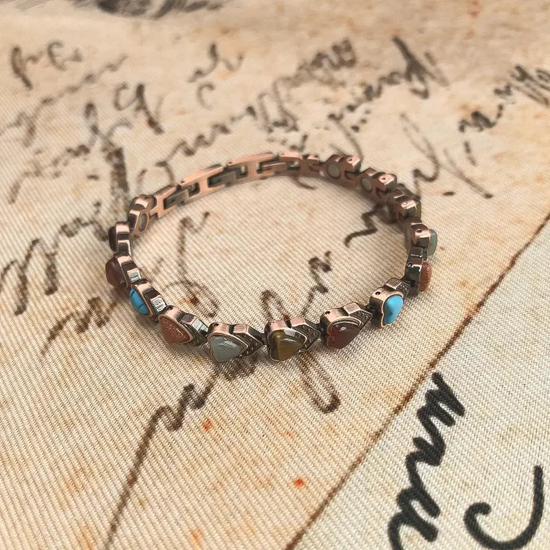 Copper Magnetic Bracelet For Women With Turquoise Stones