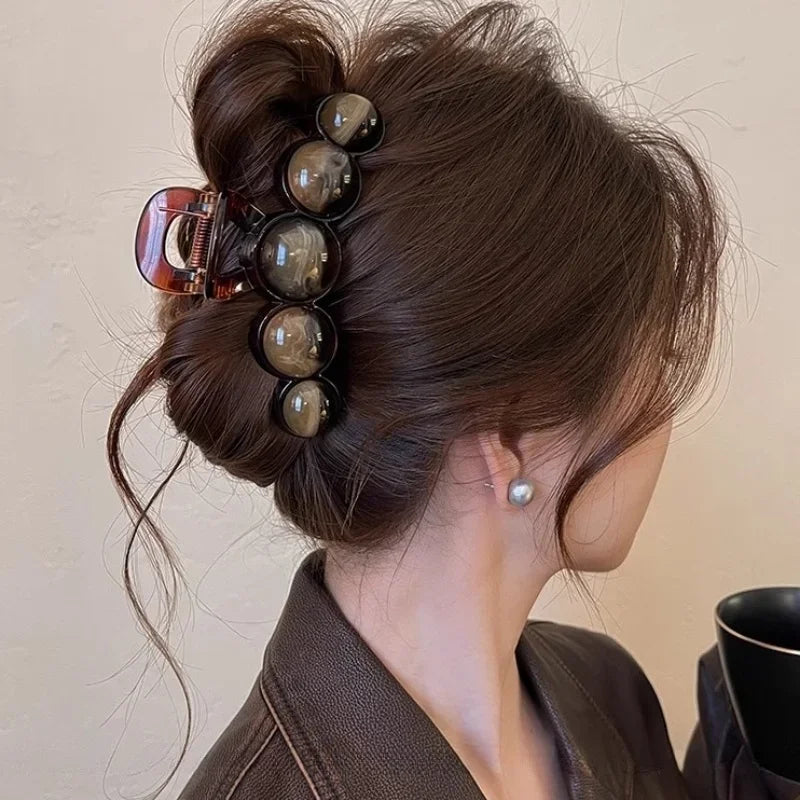 Retro Gradient Beaded Hair Claw For Women Geometric Plastic Clip