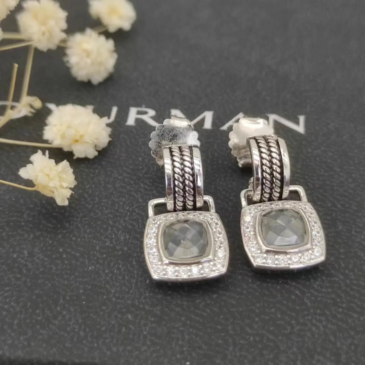 Sterling Silver Zircon Stud Earrings 925