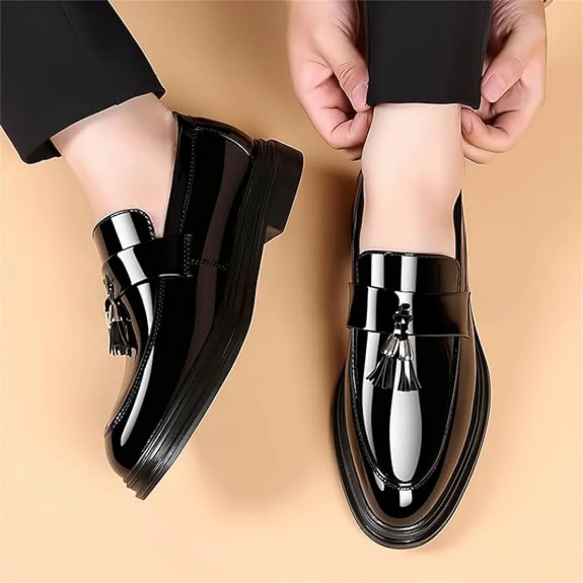 Men's Tassels High Gloss Patent Penny Loafers