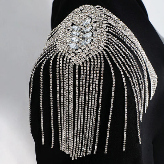 Brooch For Women Tassel Chain Rhinestone Epaulet