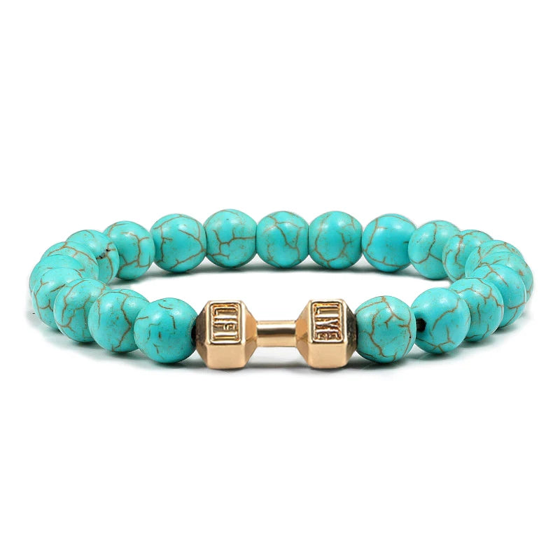 Bracelet Natural Volcanic Stone Matte Black Lave White Beads