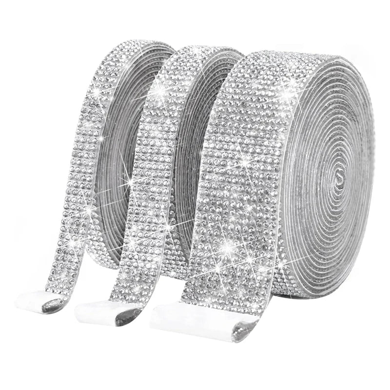 Three Rolls Self Adhesive Crystal Rhinestone Ribbon Bling Diamond Stickers