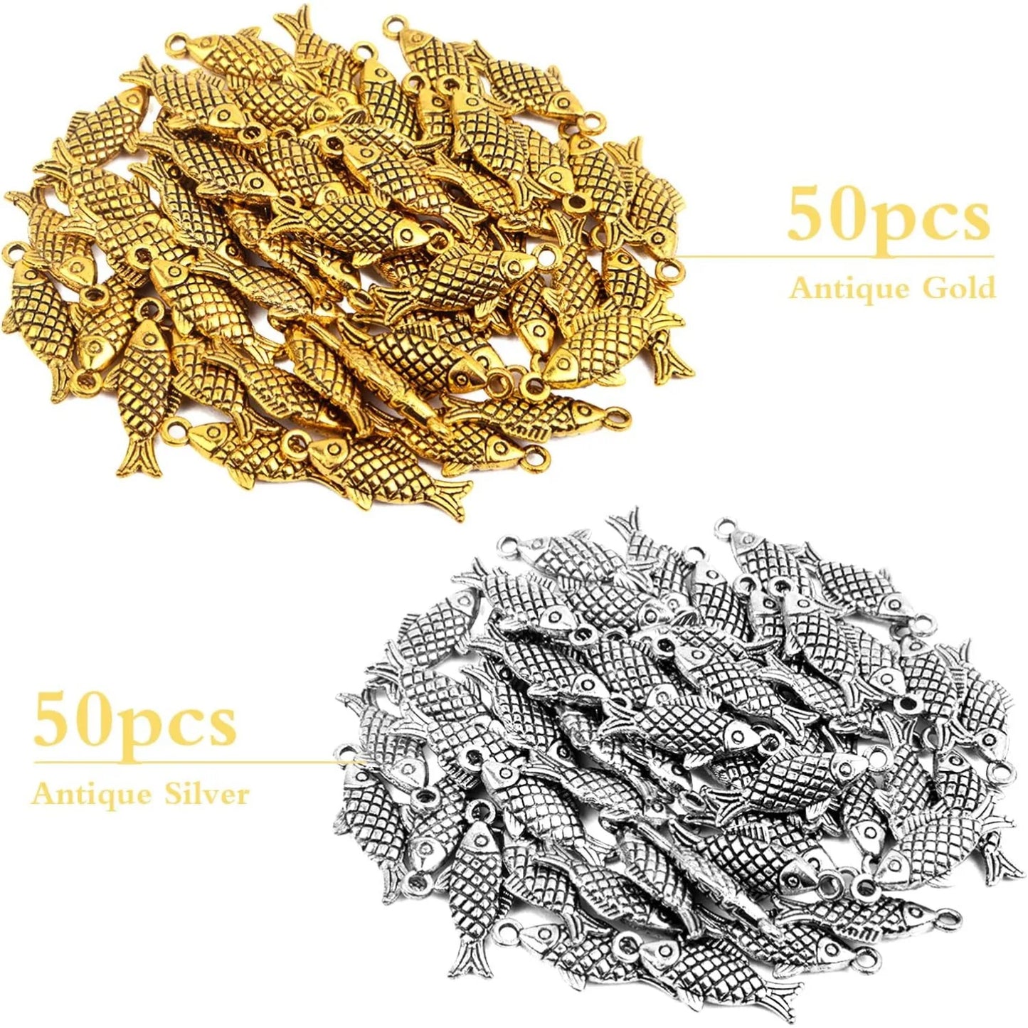 100pcs Ocean Fish Pendant Charms Tibetan Style Sea Animal Fishing Pendants for DIY Necklace Bracelet Earrings Jewelry Making