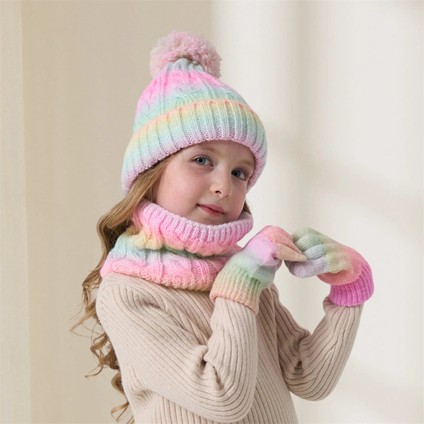 Toddler Winter Hat Scarf Gloves Set Soft Knit