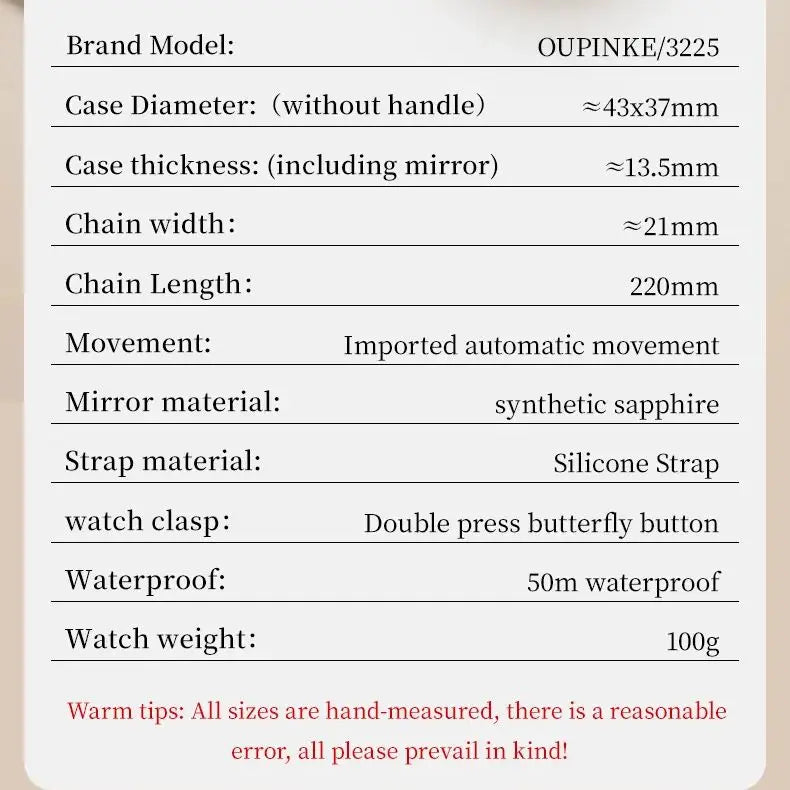 OUPINKE Diamond Watch Stainless Steel Case
