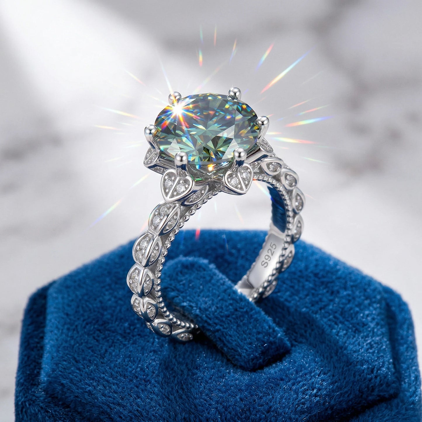 Moissanite Ring in Sterling Silver Vintage