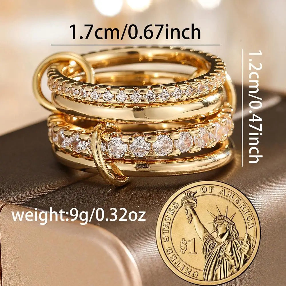 Four Ring Copper Inlaid Zircon Stacking Ring