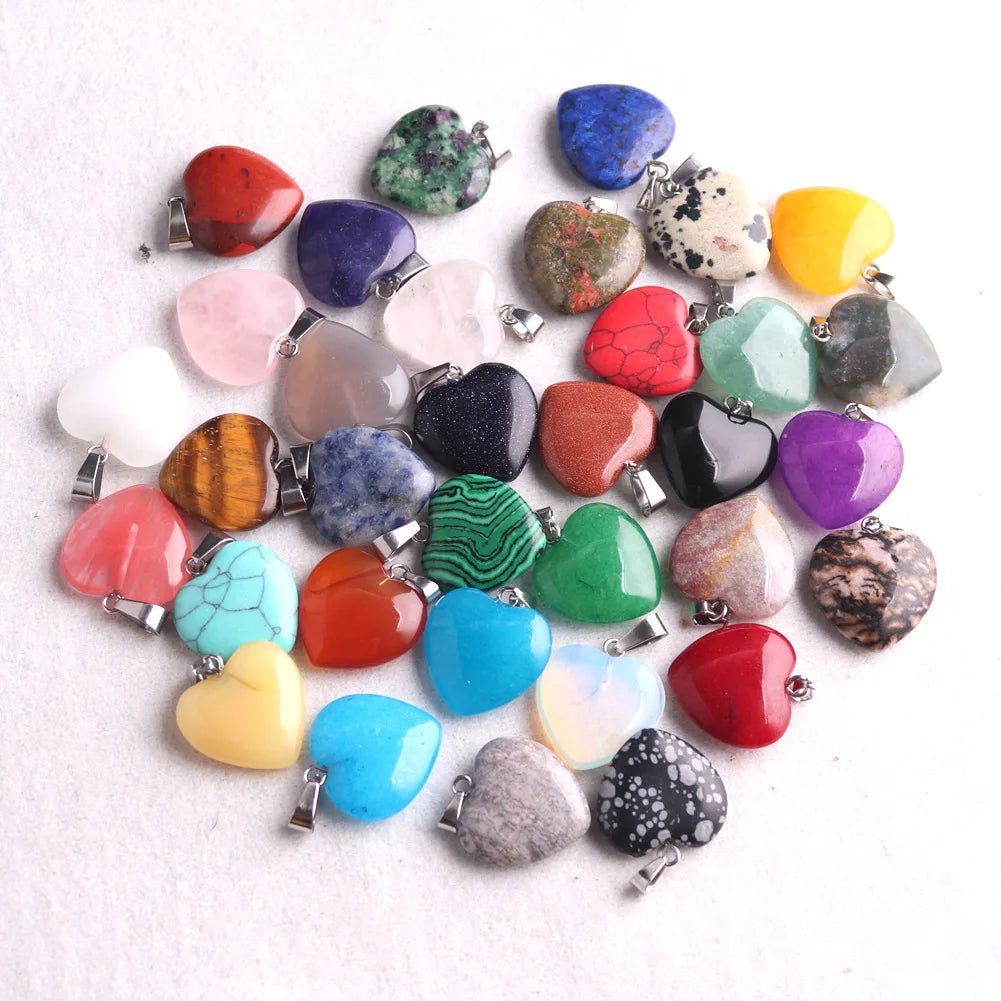 Heart Shaped Stone Pendant Charms Beads 10pcs Random Colors