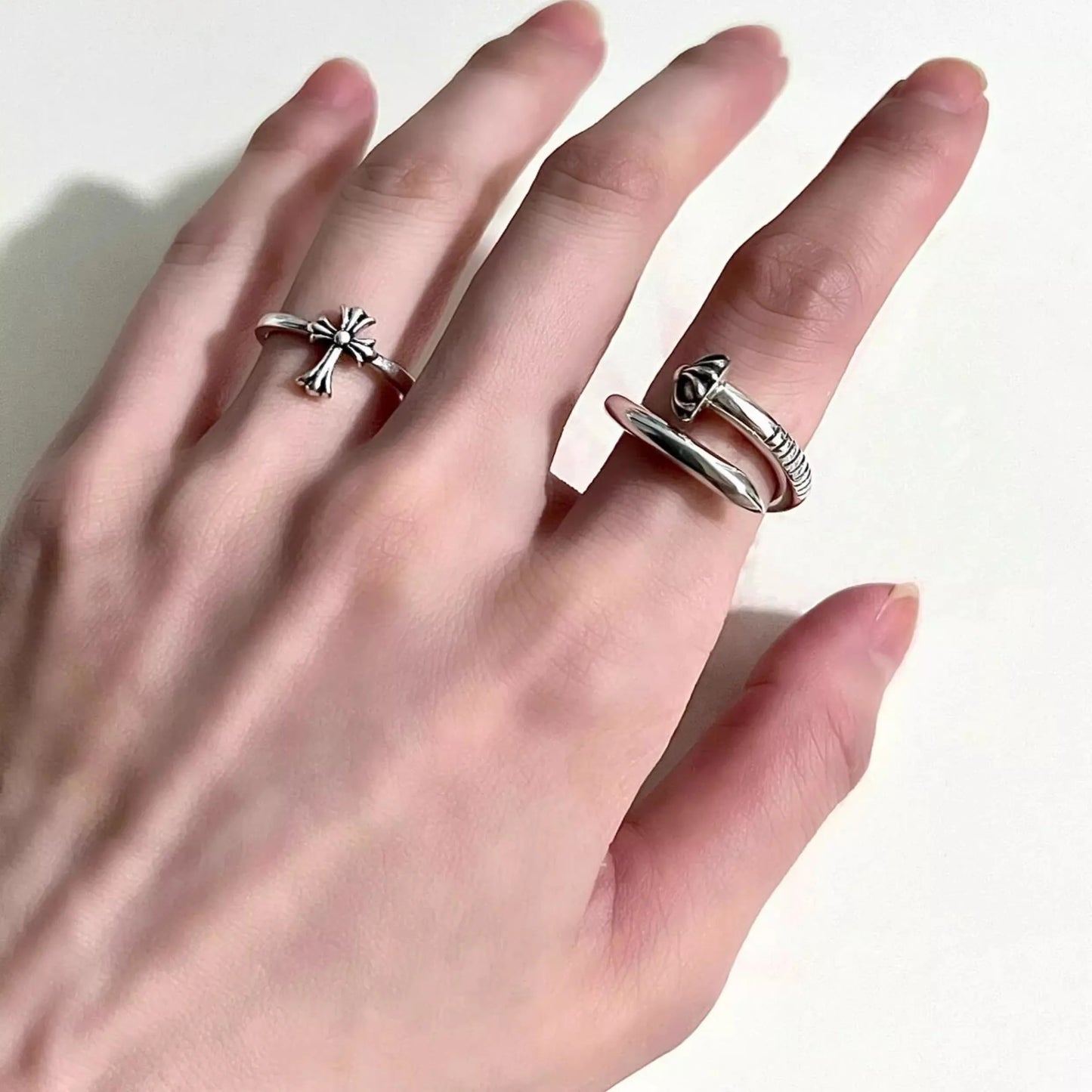 NONECN S925 Sterling Silver Nail Ring Retro Convex Design
