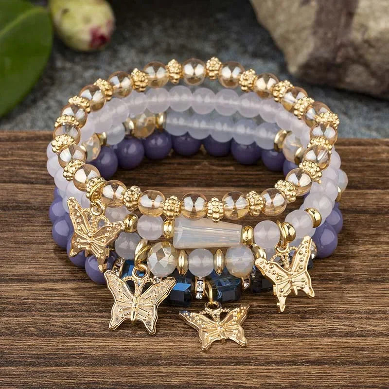 Bracelet Crystal Bead 4Pcs Butterfly Charm Set