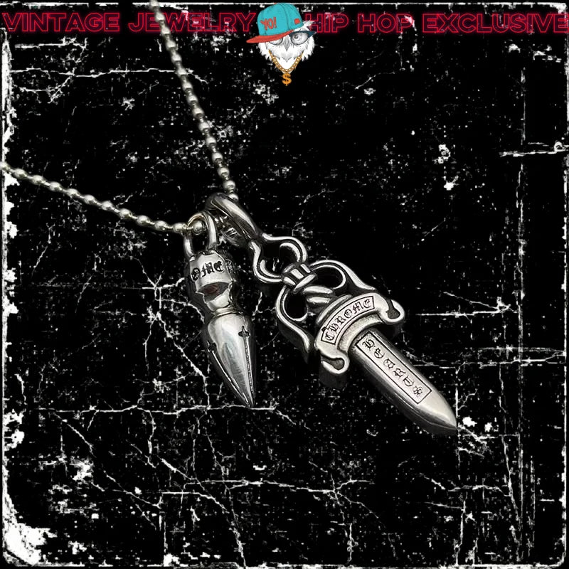 925 Sterling Silver Sword Bullet Pendant Necklace