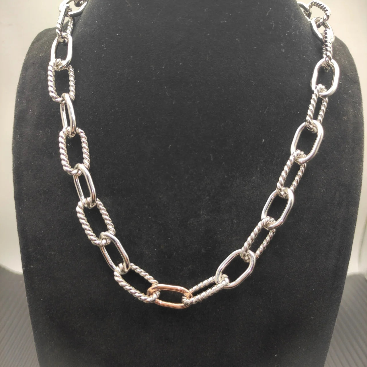 Unisex Sterling Silver 925 Zircon Madison Chain Two-Tone Necklace