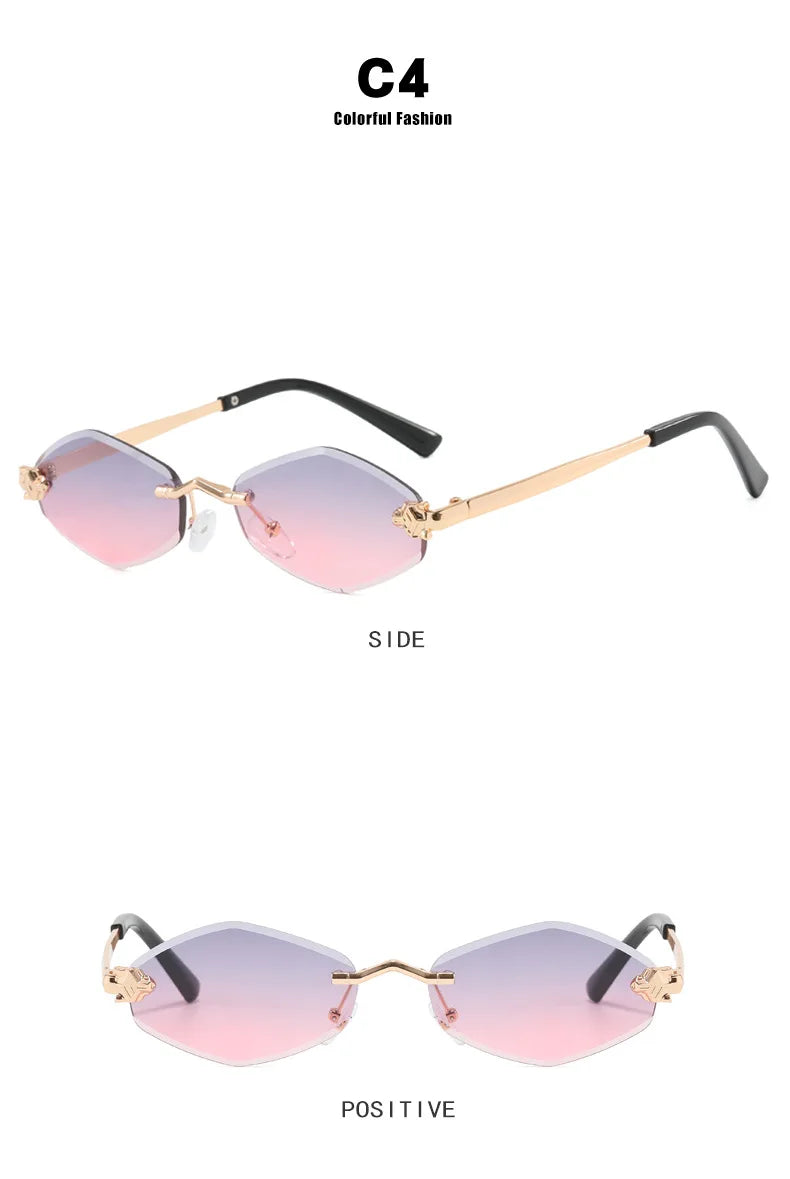 Sunglasses Frameless Diamond Shaped Leopard UV400 Small Frame